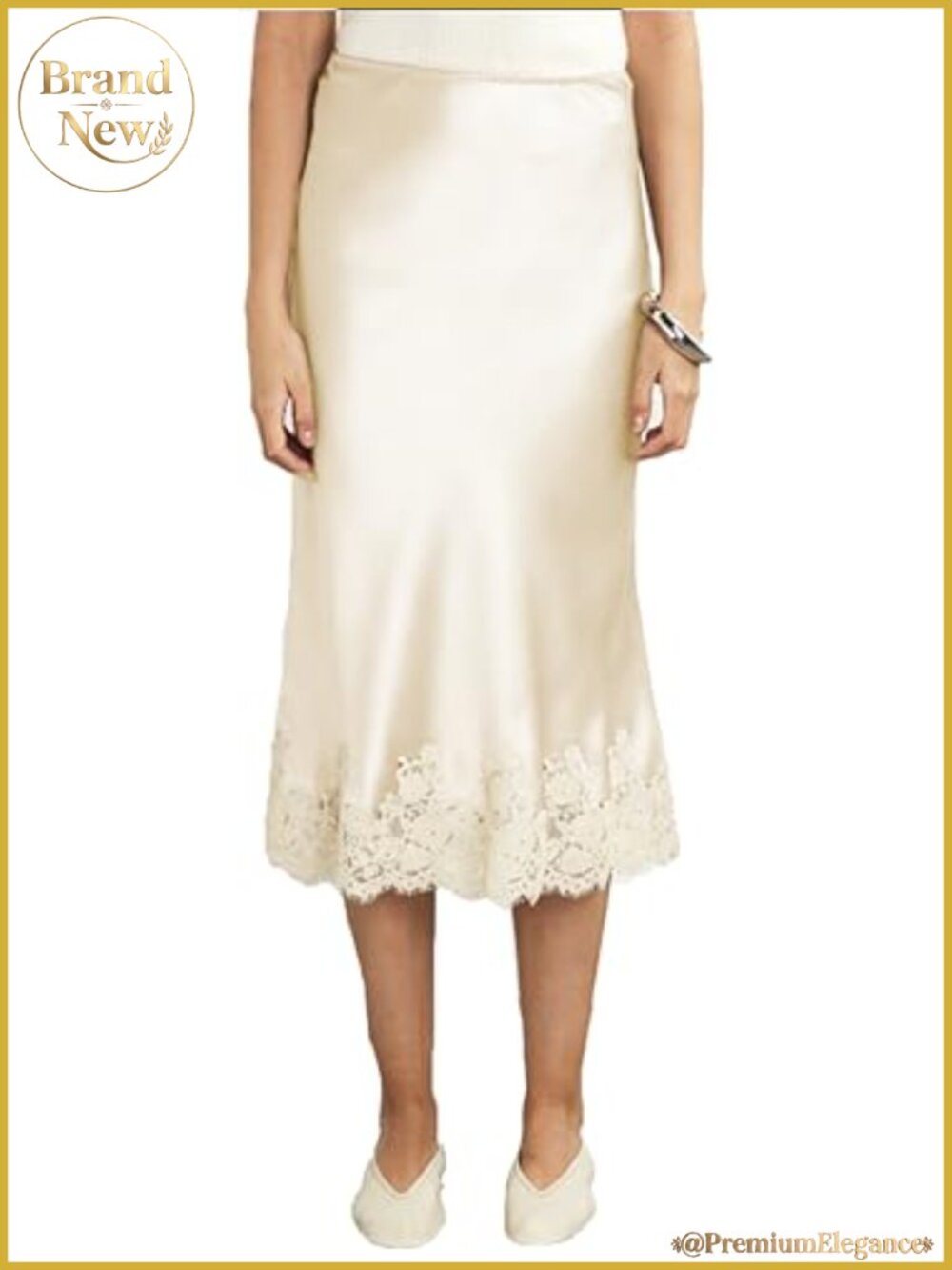 Satin Floral Lace Trim Maxi Skirt Flowly A-Line Slip Party